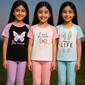 তিন কালারের টি-শার্ট ও  ম্যাসিং লেগিংস এর কম্ব (হাফ হাতা)