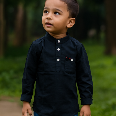 Curious Boy in a Lush Garden
